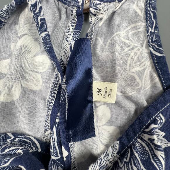 Blue Rain Navy Floral Maxi Dress Halter Neck Boho Summer Size M - Picture 5 of 7